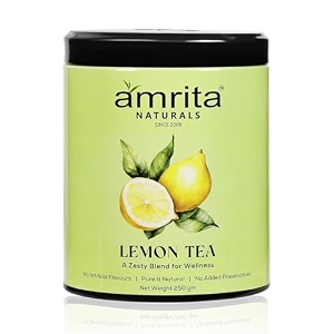 amrita naturals lemon herbal tea  100 natural detox blend with ginger basil clove amp cardamom  supports immunity digestion amp relaxation  can be brewed in hot or cold water  250g pack of 2