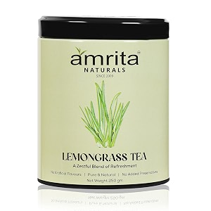 amrita naturals lemongrass herbal tea  100 natural refreshing blend with lemongrass ginger amp tulsi  supports digestion detox amp immunity  can be brewed in hot or cold water  250g