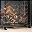AMS Fireplace Frameless Clear Glass Fireplace Screen, Black Feet, 39 x 29”