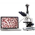 AmScope T120B-9M Digital Professional Siedentopf Trinocular Compound Microscope, 40X-2000X Magnification, WF10x and WF20x Eyepieces, Brightfield, LED Illumination, Abbe Condenser with Iris Diaphragm, Double-Layer Mechanical S