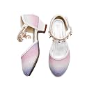 Amtidy Girls Glitter Bow Low Heel Princess Shoes, Mary Jane Ankle Strap Dress Pumps for Wedding Birthday Party Performance