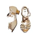 Amtidy Girls Glitter Bow Low Heel Princess Shoes, Mary Jane Ankle Strap Dress Pumps for Wedding Birthday Party Performance