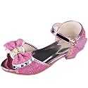 Amtidy Girls Glitter Bow Low Heel Princess Shoes, Mary Jane Ankle Strap Dress Pumps for Wedding Birthday Party Performance