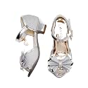 Amtidy Girls Glitter Bow Low Heel Princess Shoes, Mary Jane Ankle Strap Dress Pumps for Wedding Birthday Party Performance