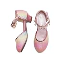 Amtidy Girls Glitter Bow Low Heel Princess Shoes, Mary Jane Ankle Strap Dress Pumps for Wedding Birthday Party Performance