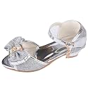 Amtidy Girls Glitter Bow Low Heel Princess Shoes, Mary Jane Ankle Strap Dress Pumps for Wedding Birthday Party Performance