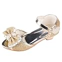 Amtidy Girls Glitter Bow Low Heel Princess Shoes, Mary Jane Ankle Strap Dress Pumps for Wedding Birthday Party Performance