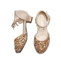 Amtidy Girls Glitter Bow Low Heel Princess Shoes, Mary Jane Ankle Strap Dress Pumps for Wedding Birthday Party Performance
