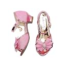 Amtidy Girls Glitter Bow Low Heel Princess Shoes, Mary Jane Ankle Strap Dress Pumps for Wedding Birthday Party Performance