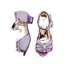 Amtidy Girls Glitter Bow Low Heel Princess Shoes, Mary Jane Ankle Strap Dress Pumps for Wedding Birthday Party Performance