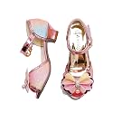 Amtidy Girls Glitter Bow Low Heel Princess Shoes, Mary Jane Ankle Strap Dress Pumps for Wedding Birthday Party Performance