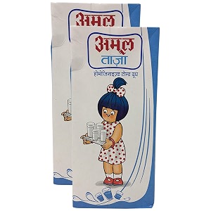 amul taaza homogenised toned milk 1lpack of 2 liquid