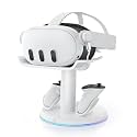 AMVR Magnetic Charging Dock Compatible with Meta Quest 3/3S, 30W Fast Charger VR Stand with 2 Rechargeable Controller Batteries, USB-C Port＆Overcharge Protection, Space-Saving&Aesthetics, 6 RGB Modes