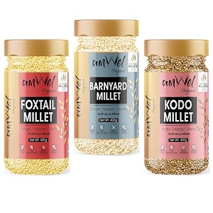 amwel organic combo foxtail barnyardkodo  millets x 3  kangni  sawank  kodra  positive millets  raw unpolished grain millet rice  1200g