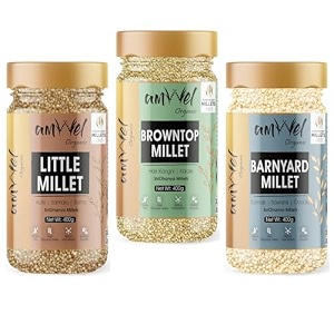 amwel organic combo little millet  browntop millet  barnyard millet 400g x 3   kutki  hari kangni  sawak  positive millets  raw unpolished grain millet rice