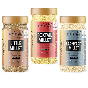 amwel organic combo little  foxtail  barnyard millet 400g x 3   kutki shaan  kangni thinai  samak swang  positive millets  raw unpolished grain rice