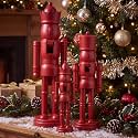 Amyhill 3 Pcs Christmas Nutcracker Ornaments Decor, Burgundy Red, Wooden