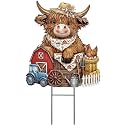 Amyhill Farmhouse Highland Cow Outdoor Decor Rustic Metal Garden Stakes