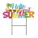 Amyhill Hello Sweet Summer Metal Garden Stakes Hawaiian Style Outdoor Yard Decorations with Stakes Tropical Beach Pool Decor Sign for Home Lawn Porch Backyard Holiday Decor