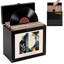 Amyhill Record Storage Box Holds 30-35 Albums Display Window, Black, Wood