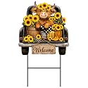 Amyhill Sunflower Highland Cow Metal Garden Stakes Sunflowers Summer Outdoor Yard Decorations with Stakes Rustic Farmhouse Decor Sign for Home Lawn Porch Backyard Holiday Decor