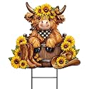 Amyhill Sunflower Highland Cow Outdoor Decor Cowboy Metal Garden Stakes