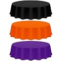 Amylove 12 Pcs Halloween Plastic Tablecloth Disposable Round, 84 Inch