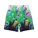 AMYNICE Girls Beach Board Short with Liner Quick Dry Active Jellyfish Print