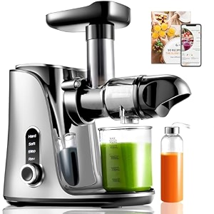 amzchef juicer machines - cold press juicer - slow masticating for whole fruits and vegetables - no bpa juice extractor with 2 cups and brush - delicate chew no need to filter - classic black
