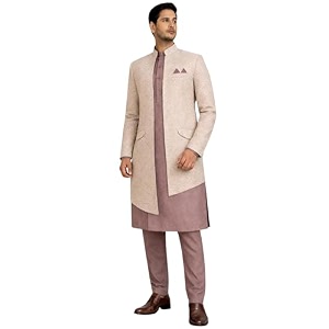 amzira mens koti kurta set  jacquard fabric  mandarin collar  full sleeve  traditional ethnic wear for wedding amp festive occasion
