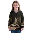 AmzPrint Girls Graphic Quarter Zip Coat Long Sleeve Lightweight Oversized Athletic Running Hoodies For Kids Teen Girls