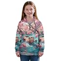 AmzPrint Girls Graphic Quarter Zip Coat Long Sleeve Lightweight Oversized Athletic Running Hoodies For Kids Teen Girls