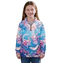 AmzPrint Girls Graphic Quarter Zip Coat Long Sleeve Lightweight Oversized Athletic Running Hoodies For Kids Teen Girls