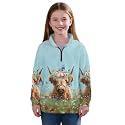 AmzPrint Girls Graphic Quarter Zip Coat Long Sleeve Lightweight Oversized Athletic Running Hoodies For Kids Teen Girls