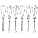 Anaeat 6 Pack Small Wire Whisks, Portable Stainless Steel Kitchen Tiny Whisk & Egg Beater with Thick Wire - Sturdy Mini Mixing Balloon for Cooking, Blending, Whiping, Beating and Stirring (6")