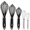 Anaeat Kitchen Whisk Set of 5, Perfect for Non-Stick Cookware, Egg Beater Milk ​Blender for Whisking, Cooking, Baking - 5"+7" Mini Wire Whisk and 9''+11''+12'' Silicone Balloon Whisks (Black)
