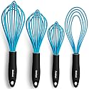 Anaeat Silicone Kitchen Whisk Set of 4, Perfect for Non-Stick Cookware, Milk and Egg Beater Blender for Whisking, Cooking, Baking, Beating - 11'' Flat Whisk and 9''+11''+12'' Balloon Whisks (Bl