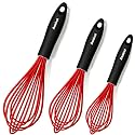Anaeat Silicone Whisk, Thick Stainless Steel Wire Inner - Heat Resistant Kitchen Whisks for Non-Stick Cookware, Balloon Egg Beater for Whisking, Blending, Beating, Frothing &amp; Stirring (Red)
