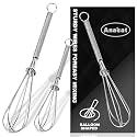 Anaeat Small Wire Whisk Set of 2, Portable Stainless Steel Kitchen Tiny Whisk & Egg Beater with Thick Wire - Sturdy Mini Mixing Balloon for Cooking, Blending, Whiping, Beating and Stirring (6" + 8")