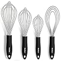 Anaeat Stainless Steel Kitchen Whisk Set of 4, Milk and Egg Beater Blender with Thick Wire for Whisking, Cooking, Baking, Beating and Stirring - 11'' Flat Whisk and 9''+11''+12'' Balloon Whisks