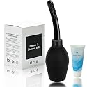 Anal Douche Enema Bulb for Men and Women, Comfortable Material Silicone Reusable Clean and Leak-Proof,Enema Bulb with 8 Rinsing Holes ,310ml Douche Enema Bulb with 60ml Lubricant,Black(310ML)