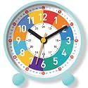 Analog Alarm Clock for Kids: Telling Time Teaching Clock Learning Clock with Colorful Dial, Silent Wall Clock to Teach Kids How to Tell Time, Battery Operated Alarm Clock with Back-Light (Blue)