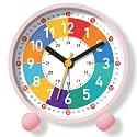 Analog Alarm Clock for Kids: Telling Time Teaching Clock Learning Clock with Colorful Dial, Silent Wall Clock to Teach Kids How to Tell Time, Battery Operated Alarm Clock with Back-Light (Pink)