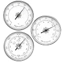 Analog Weather Station Barometer Set, 3-in-1 Air Pressure Temperature Humidity Gauge 950 to 1070hPa, -30–50°C, Silver Dial Type Traditional Barometers Hygrometer Thermometer, No Batteries Required