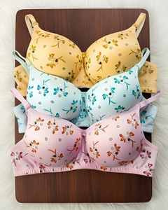 anamta pack of 3 padded print bra women push-up lightly padded bra
