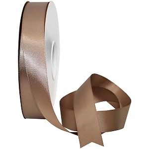100 polyester double side satin ribbon for craft embroidery and decoration 25 mm golden brown