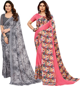 anand sarees floral print polka print ombre printed bollywood georgette saree