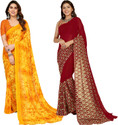Anand Sarees Floral Print, Polka Print, Ombre, Printed Bollywood Georgette Saree (Pack of 2, Red, Yellow)