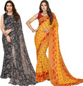 Anand Sarees Floral Print, Polka Print, Ombre, Printed Bollywood Georgette Saree