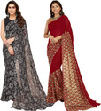 Anand Sarees Floral Print, Polka Print, Ombre, Printed Bollywood Georgette Saree